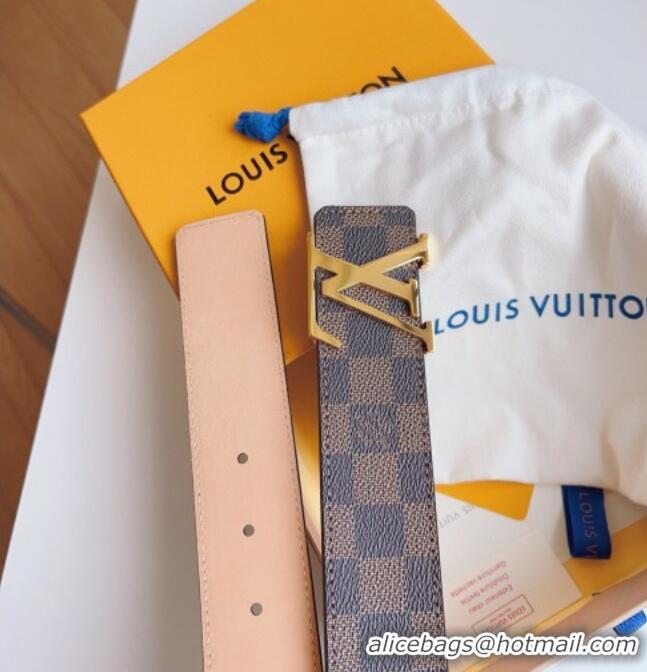 Original Cheap Louis Vuitton Men's Belt 4cm with Gold LV Buckle Damier Ebene Canvas/Pink LV011003 2025