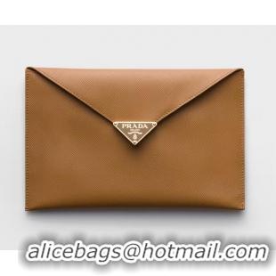 Top Grade Prada Saffiano Leather Envelope Clutch 1MF048 Caramel