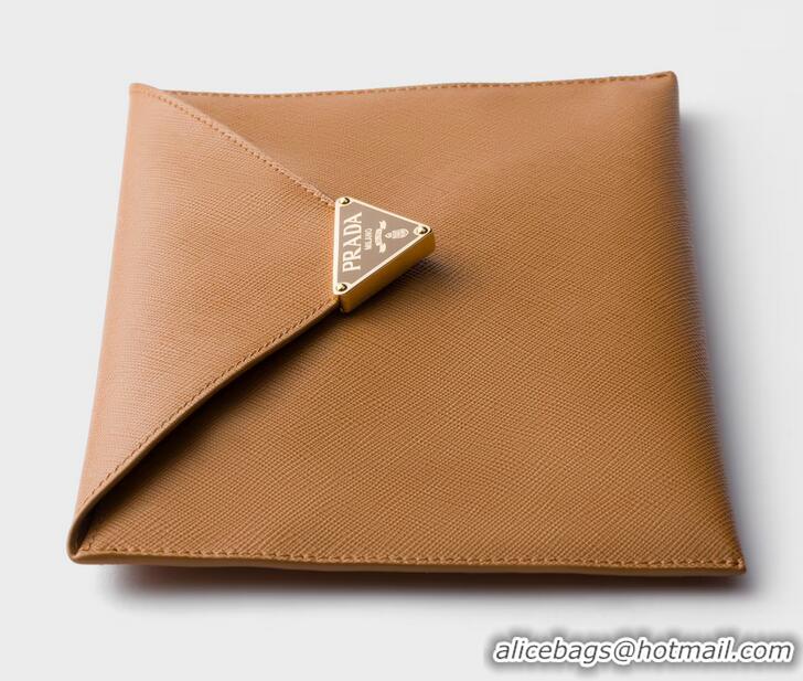 Top Grade Prada Saffiano Leather Envelope Clutch 1MF048 Caramel
