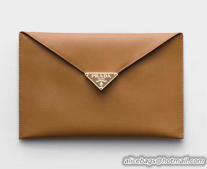 Top Grade Prada Saffiano Leather Envelope Clutch 1MF048 Caramel