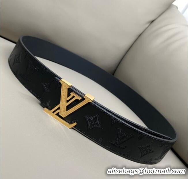 Promotional Louis Vuitton Men's Maxi Monogram Leather Belt 4cm with Silver LV Buckle LV011004 Black 2025