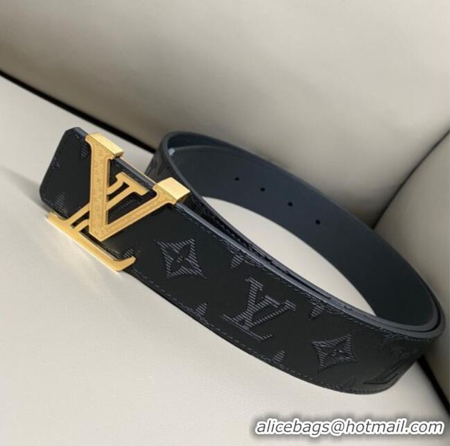 Promotional Louis Vuitton Men's Maxi Monogram Leather Belt 4cm with Silver LV Buckle LV011004 Black 2025