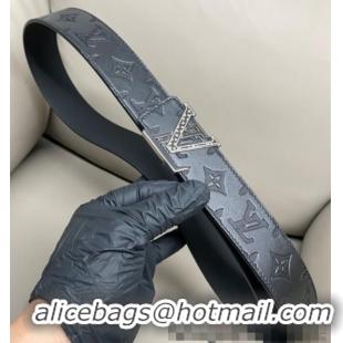 Pretty Style Louis Vuitton Men's Maxi Monogram Leather Belt 4cm with Silver LV Buckle LV011004 Black 2025