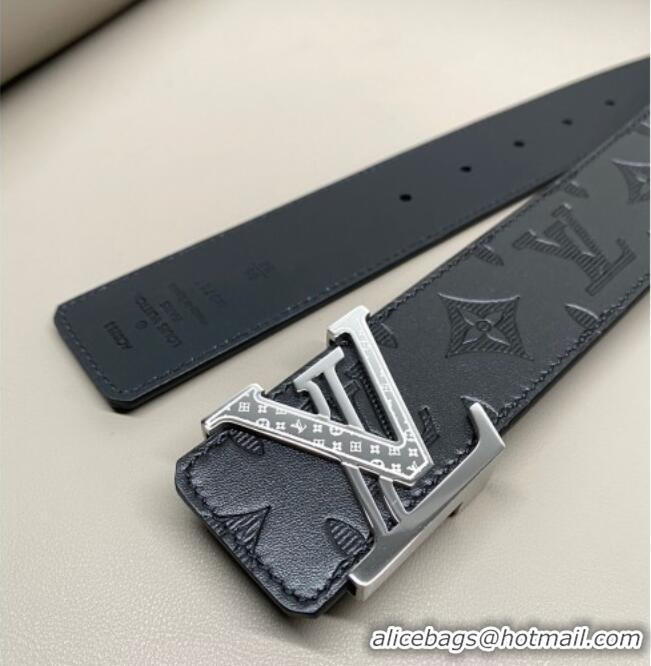 Pretty Style Louis Vuitton Men's Maxi Monogram Leather Belt 4cm with Silver LV Buckle LV011004 Black 2025