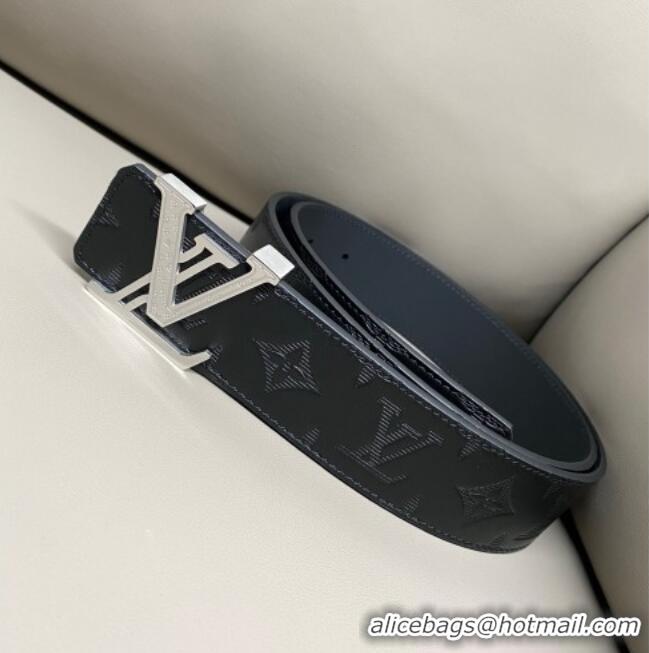 Pretty Style Louis Vuitton Men's Maxi Monogram Leather Belt 4cm with Silver LV Buckle LV011004 Black 2025