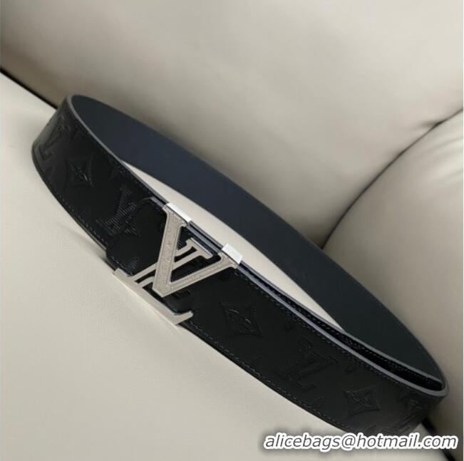 Pretty Style Louis Vuitton Men's Maxi Monogram Leather Belt 4cm with Silver LV Buckle LV011004 Black 2025