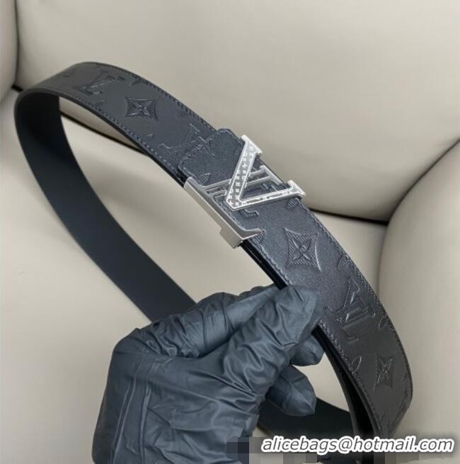 Pretty Style Louis Vuitton Men's Maxi Monogram Leather Belt 4cm with Silver LV Buckle LV011004 Black 2025