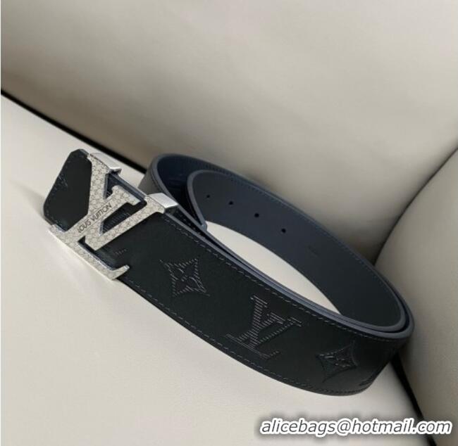 Good Taste Louis Vuitton Men's Maxi Monogram Leather Belt 4cm with Silver LV Buckle LV011005 Black 2025