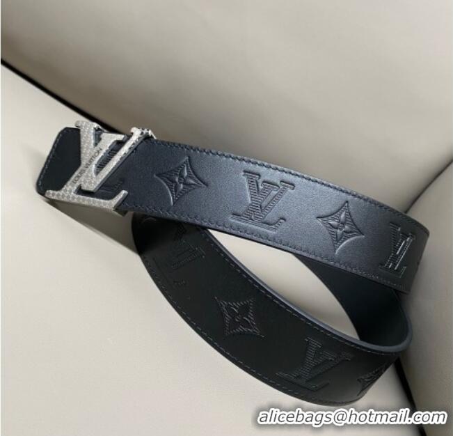 Good Taste Louis Vuitton Men's Maxi Monogram Leather Belt 4cm with Silver LV Buckle LV011005 Black 2025