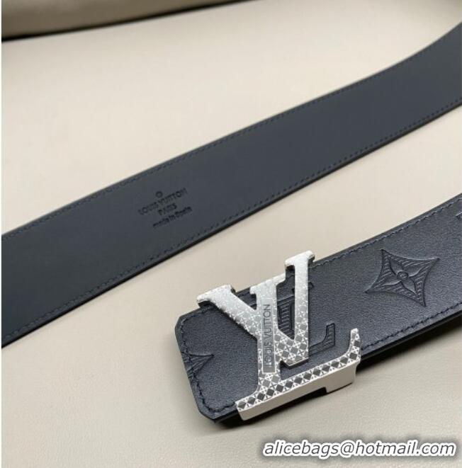 Good Taste Louis Vuitton Men's Maxi Monogram Leather Belt 4cm with Silver LV Buckle LV011005 Black 2025