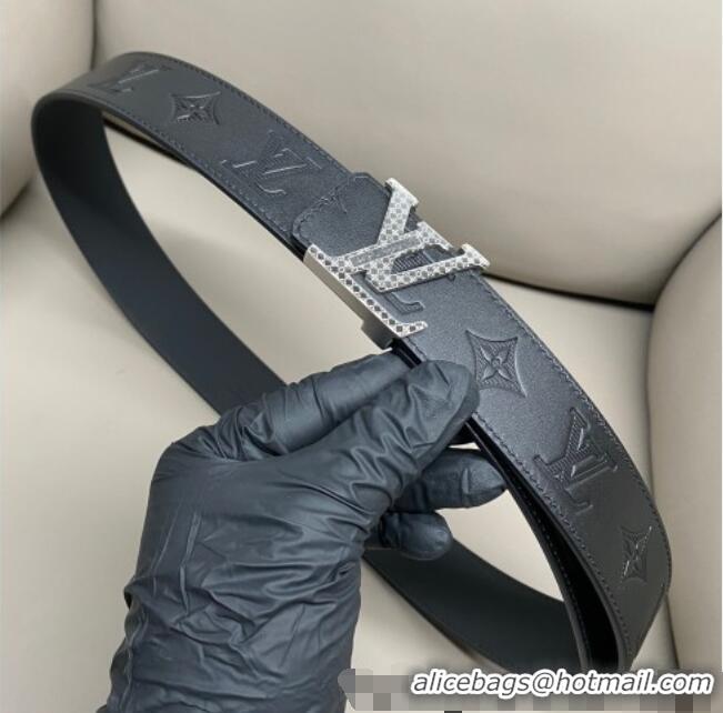 Good Taste Louis Vuitton Men's Maxi Monogram Leather Belt 4cm with Silver LV Buckle LV011005 Black 2025