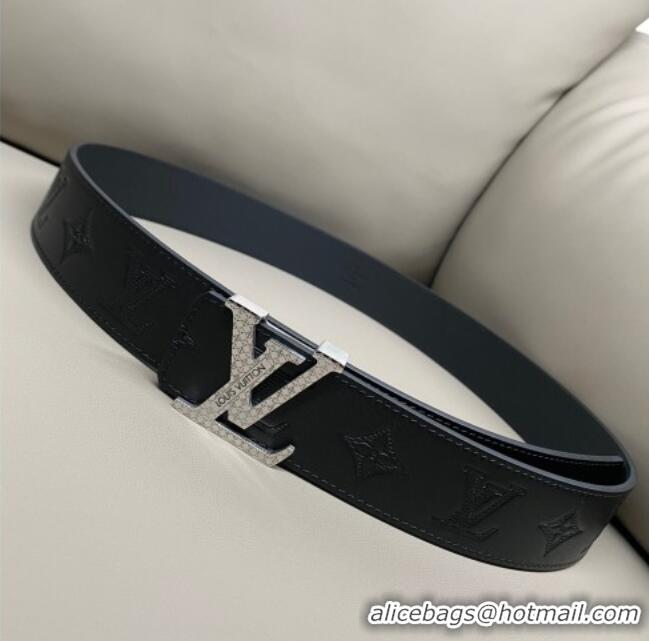 Good Taste Louis Vuitton Men's Maxi Monogram Leather Belt 4cm with Silver LV Buckle LV011005 Black 2025
