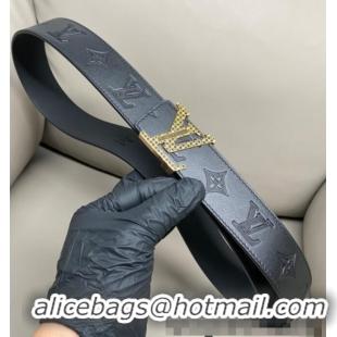 Best Product Louis Vuitton Men's Maxi Monogram Leather Belt 4cm with Gold LV Buckle LV011005 Black 2025