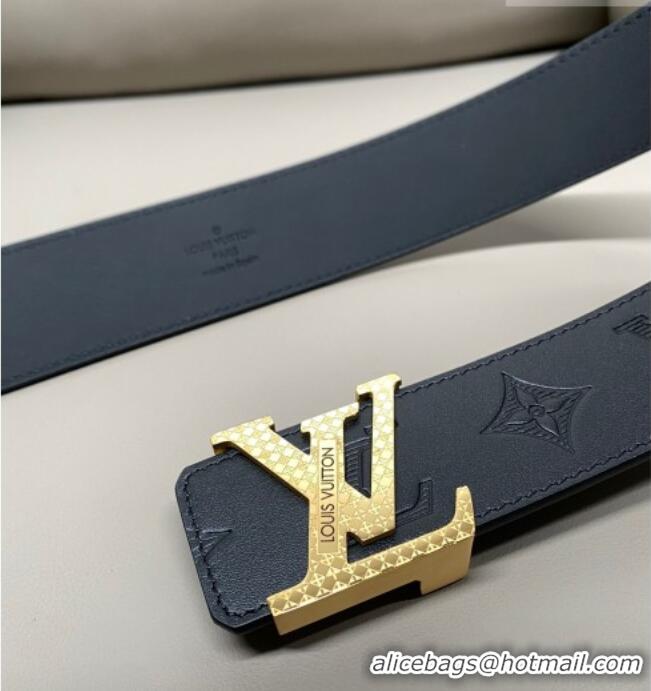 Best Product Louis Vuitton Men's Maxi Monogram Leather Belt 4cm with Gold LV Buckle LV011005 Black 2025