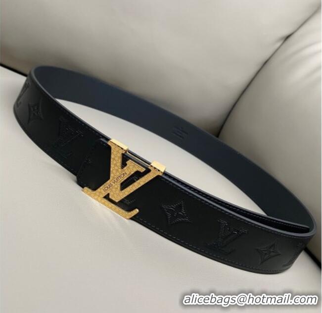 Best Product Louis Vuitton Men's Maxi Monogram Leather Belt 4cm with Gold LV Buckle LV011005 Black 2025