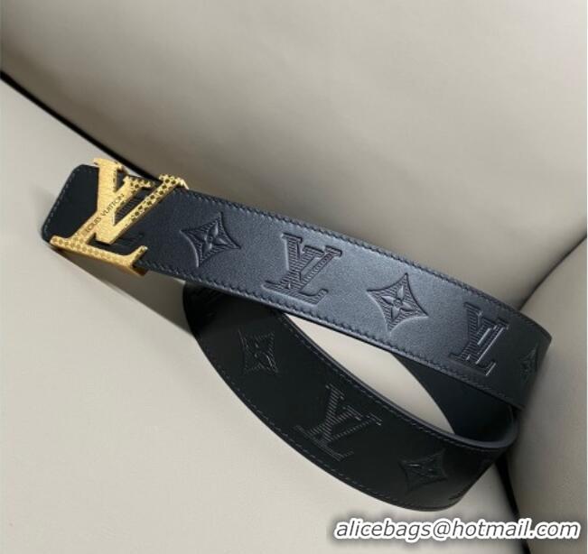 Best Product Louis Vuitton Men's Maxi Monogram Leather Belt 4cm with Gold LV Buckle LV011005 Black 2025