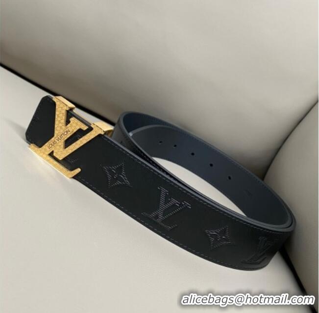 Best Product Louis Vuitton Men's Maxi Monogram Leather Belt 4cm with Gold LV Buckle LV011005 Black 2025