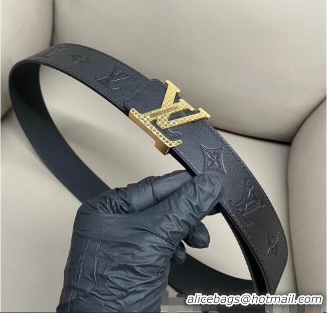 Best Product Louis Vuitton Men's Maxi Monogram Leather Belt 4cm with Gold LV Buckle LV011005 Black 2025