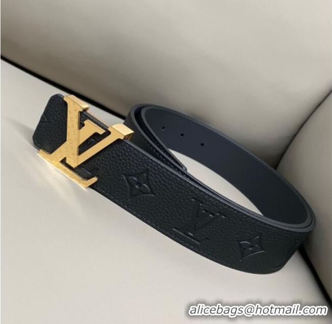 Well Crafted Louis Vuitton Men's Grained Leather Belt 4cm with Gold Monogram LV Buckle LV011006 Black 2025