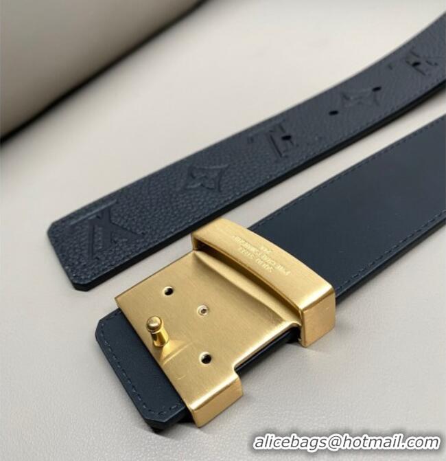 Well Crafted Louis Vuitton Men's Grained Leather Belt 4cm with Gold Monogram LV Buckle LV011006 Black 2025