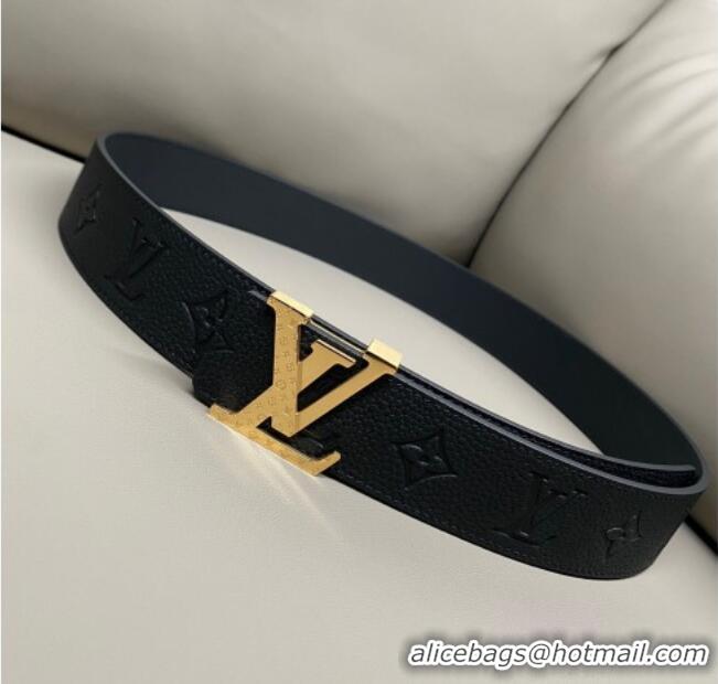 Well Crafted Louis Vuitton Men's Grained Leather Belt 4cm with Gold Monogram LV Buckle LV011006 Black 2025