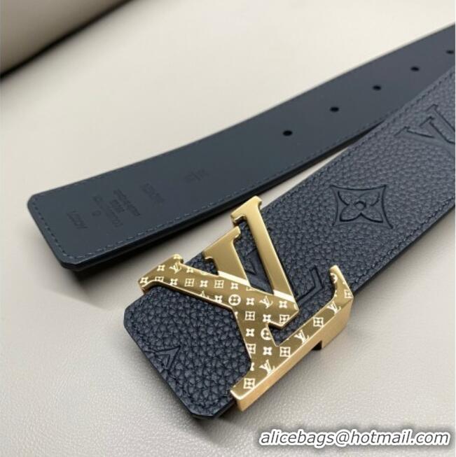 Well Crafted Louis Vuitton Men's Grained Leather Belt 4cm with Gold Monogram LV Buckle LV011006 Black 2025
