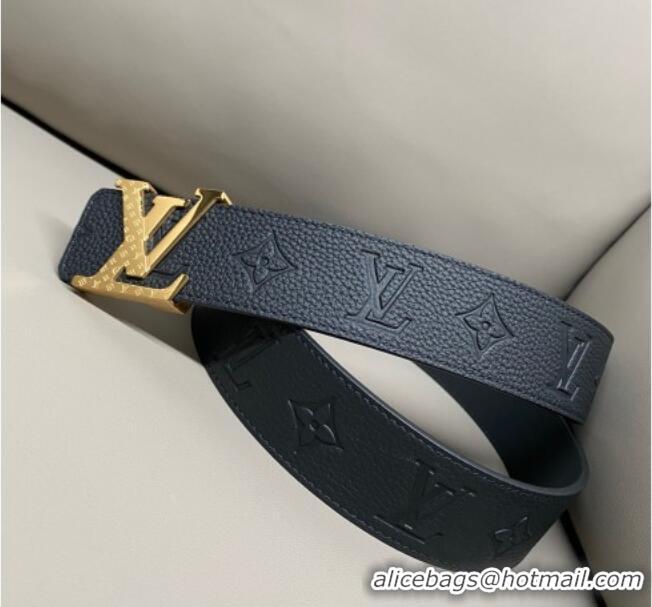 Well Crafted Louis Vuitton Men's Grained Leather Belt 4cm with Gold Monogram LV Buckle LV011006 Black 2025