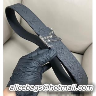 Grade Quality Louis Vuitton Men's Grained Leather Belt 4cm with Silver Monogram LV Buckle LV011006 Black 2025