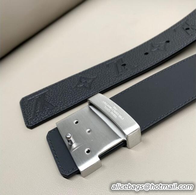 Grade Quality Louis Vuitton Men's Grained Leather Belt 4cm with Silver Monogram LV Buckle LV011006 Black 2025