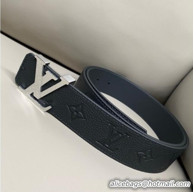 Grade Quality Louis Vuitton Men's Grained Leather Belt 4cm with Silver Monogram LV Buckle LV011006 Black 2025