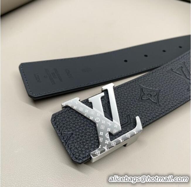 Grade Quality Louis Vuitton Men's Grained Leather Belt 4cm with Silver Monogram LV Buckle LV011006 Black 2025