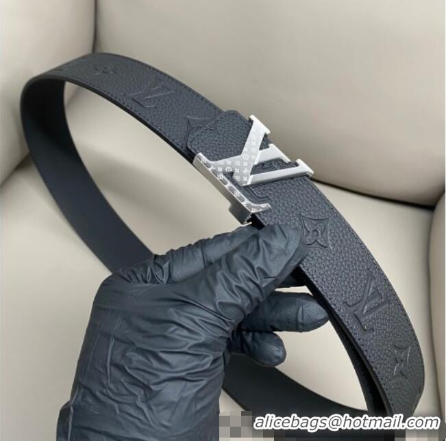 Grade Quality Louis Vuitton Men's Grained Leather Belt 4cm with Silver Monogram LV Buckle LV011006 Black 2025