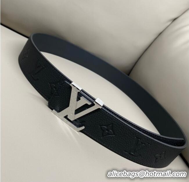 Grade Quality Louis Vuitton Men's Grained Leather Belt 4cm with Silver Monogram LV Buckle LV011006 Black 2025