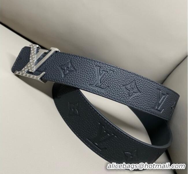 Grade Quality Louis Vuitton Men's Grained Leather Belt 4cm with Silver Monogram LV Buckle LV011006 Black 2025