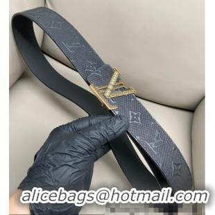 Top Design Louis Vuitton Men's Mesh Leather Belt 4cm with Gold LV Buckle LV011006 Black 2025