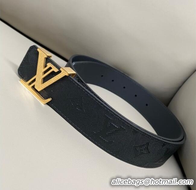 Top Design Louis Vuitton Men's Mesh Leather Belt 4cm with Gold LV Buckle LV011006 Black 2025