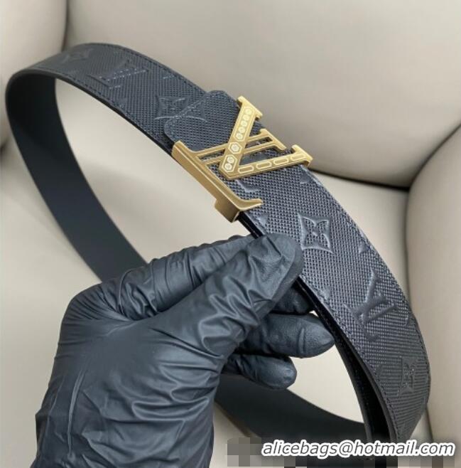 Top Design Louis Vuitton Men's Mesh Leather Belt 4cm with Gold LV Buckle LV011006 Black 2025