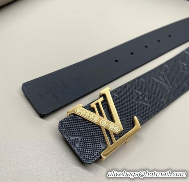 Top Design Louis Vuitton Men's Mesh Leather Belt 4cm with Gold LV Buckle LV011006 Black 2025