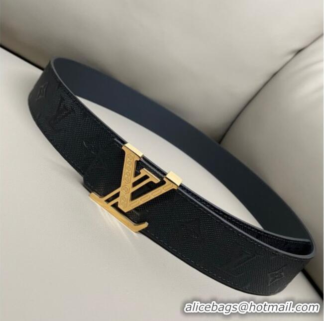 Top Design Louis Vuitton Men's Mesh Leather Belt 4cm with Gold LV Buckle LV011006 Black 2025