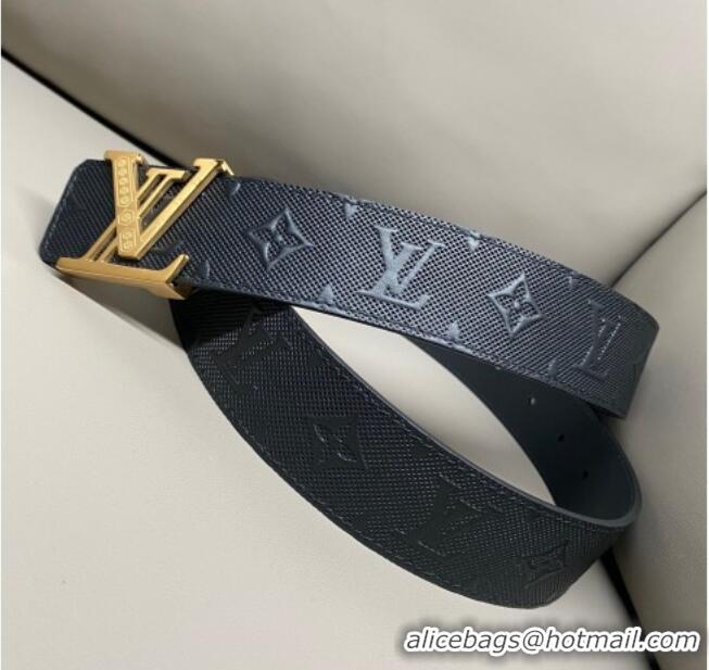 Top Design Louis Vuitton Men's Mesh Leather Belt 4cm with Gold LV Buckle LV011006 Black 2025