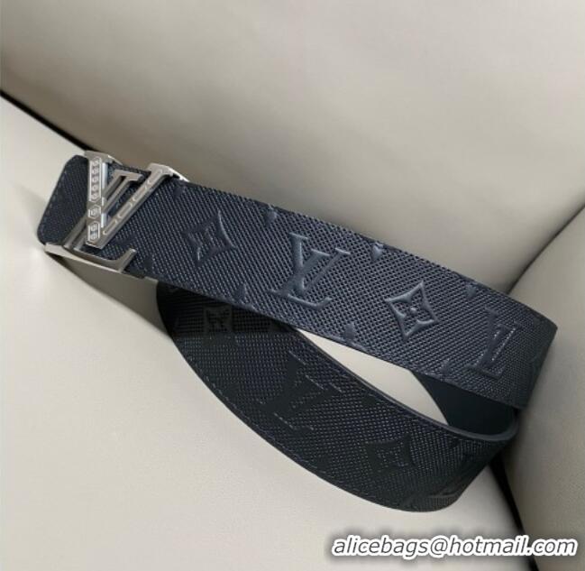Famous Brand Louis Vuitton Men's Mesh Leather Belt 4cm with Silver LV Buckle LV011006 Black 2025