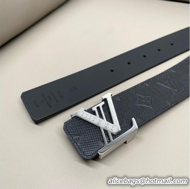 Famous Brand Louis Vuitton Men's Mesh Leather Belt 4cm with Silver LV Buckle LV011006 Black 2025