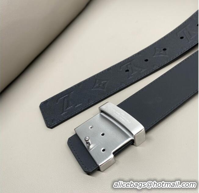 Famous Brand Louis Vuitton Men's Mesh Leather Belt 4cm with Silver LV Buckle LV011006 Black 2025