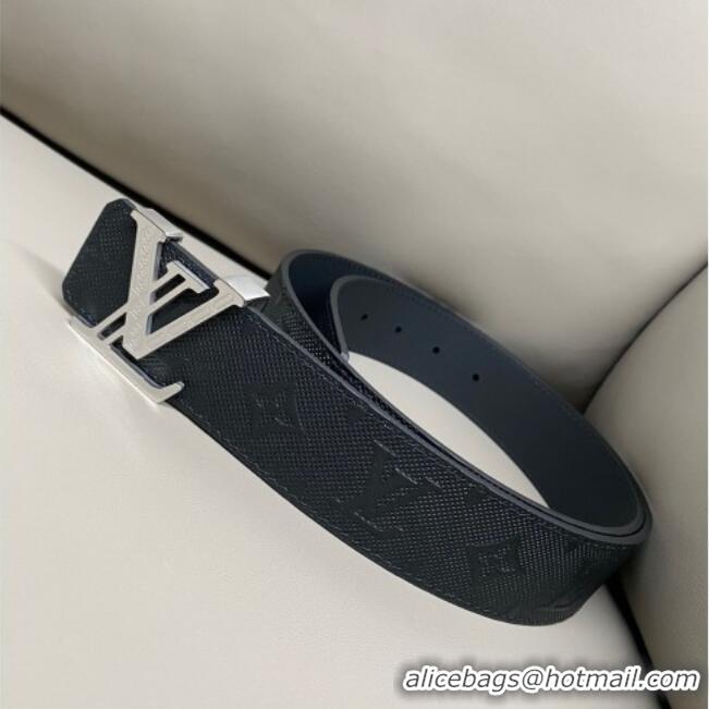 Famous Brand Louis Vuitton Men's Mesh Leather Belt 4cm with Silver LV Buckle LV011006 Black 2025