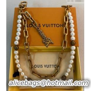 Super Quality Louis Vuitton Pearls Chain Belt and Bag Charm M02606 Aged Gold/White 2025