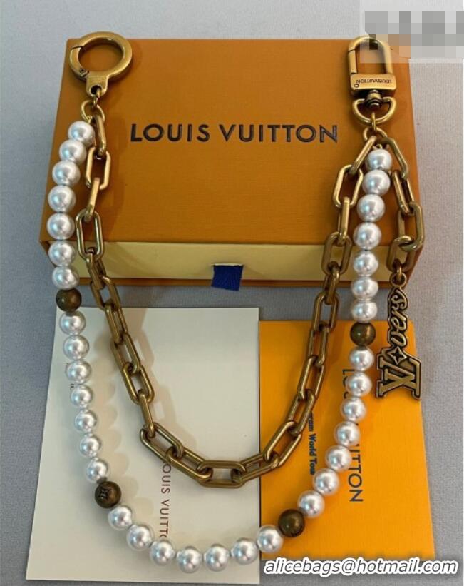 Super Quality Louis Vuitton Pearls Chain Belt and Bag Charm M02606 Aged Gold/White 2025