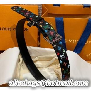Luxury Cheap Louis Vuitton LV x TM Monogram Multicolored Belt 3cm 0617 Black 2025