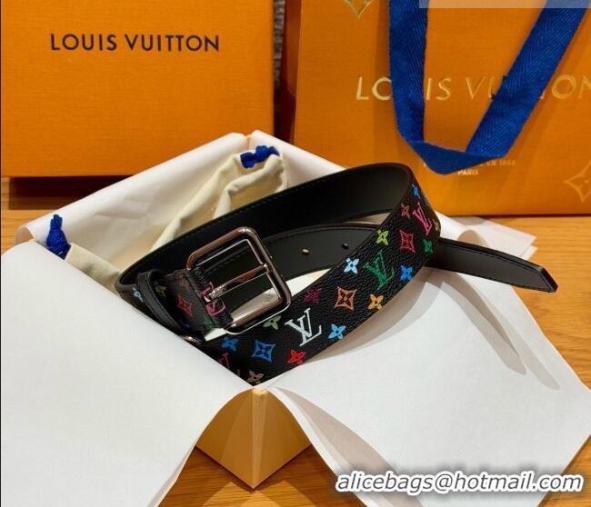 Luxury Cheap Louis Vuitton LV x TM Monogram Multicolored Belt 3cm 0617 Black 2025