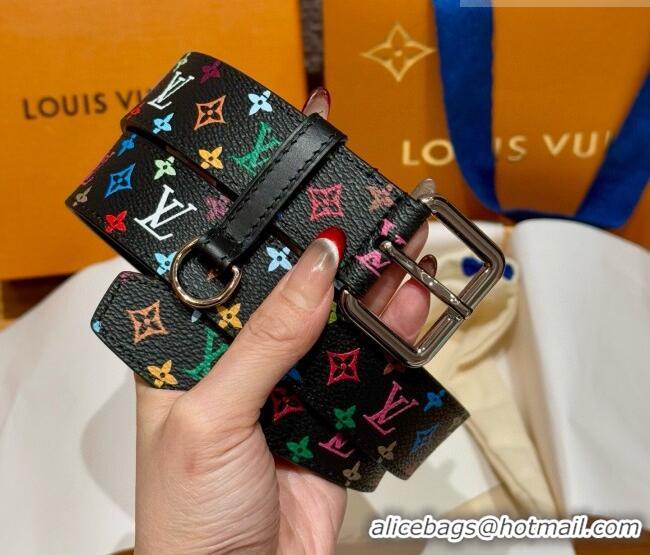 Luxury Cheap Louis Vuitton LV x TM Monogram Multicolored Belt 3cm 0617 Black 2025
