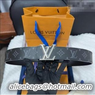 Best Quality Louis Vuitton Monogram Canvas Belt 4cm with LV Buckle M8846 Black/Silver 2025